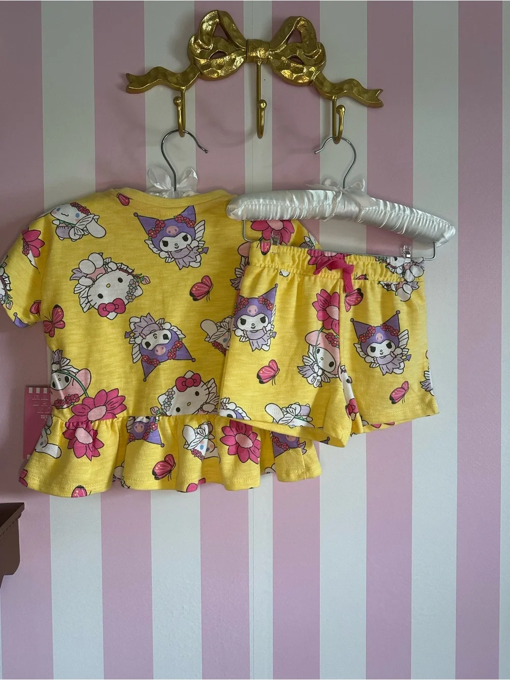 Hello Kitty Yellow and Pink Ruffle Peplum Top & Skirt Set